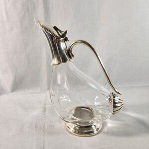 Vintage MCM Crystal Glass Silver Plated Duck Goose Decanter Pitcher Carafe 10 In